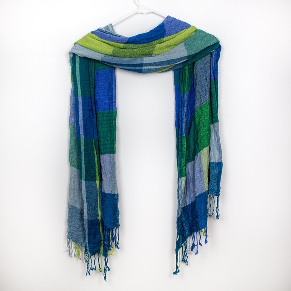 Blue and Green Plaid Scarf - Picture 2 of 3